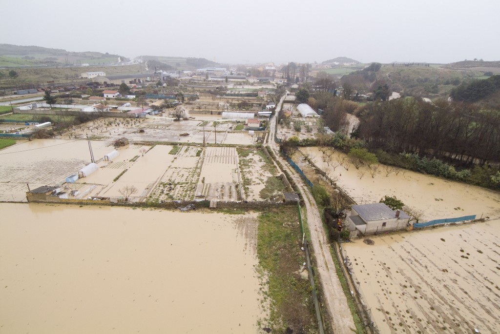 Vista de la inundación sobre Tafalla (foto Gobierno de Navarra)