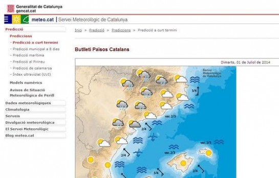 Imagen de la página web del Servicio Meteorológico de Cataluña con la previsión para ayer lunes.ABC.
