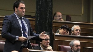 El diputado de Amaiur, Jon Iñarritu, durante su intervención en la sesión de control al Gobierno. EFE.