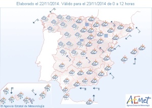 Previsión domingo, 23 noviembre 2014 (00-12 h.) AEMET