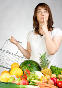 Woman with fruit & veggies