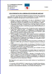 NOTA INFORMATIVA  DE LA CORPORACIÓN MUNICIPAL 2