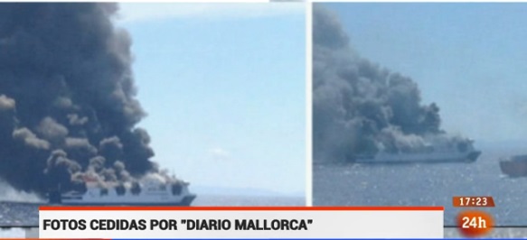 Evacuados 150 pasajeros de un Ferry incendiado al oeste de la isla de Mallorca