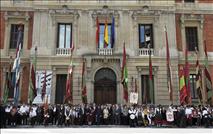 Recepción a los participantes en la concentración de los tradicionales pendones leoneses