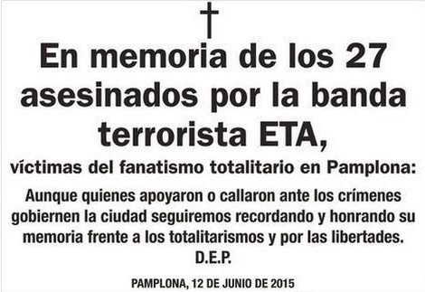 En memoria de los 27 asesinados por la banda terrorista ETA en Navarra 