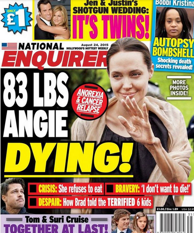Angelina Jolie se está muriendo, según una revista estadounidense