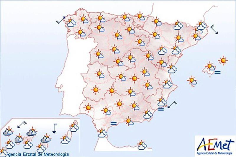Hoy, más calor en la mitad sur peninsular, valle del Ebro y Mallorca