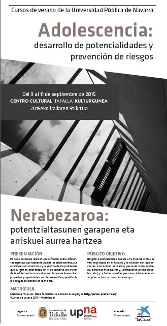 Curso de verano en Tafalla: “Adolescencia: desarrollo de potencialidades y prevención de riesgos”