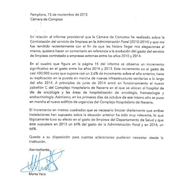 Carta marta vera al informe de limpieza de comptos