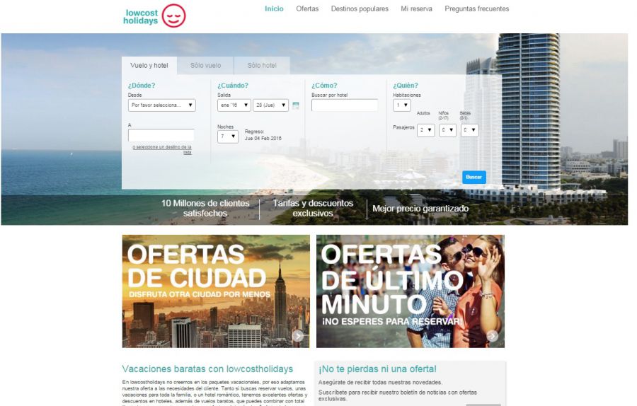 Las ventas de lowcostholidays en España aumentan un 15% en 2015