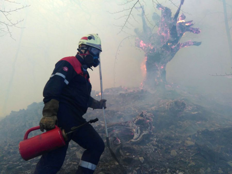 Un herido con pronóstico reservado durante las tareas de extinción del incendio de Arantza (Navarra)