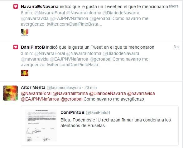 Twitter: Bildu, Podemos e I-E no firman la declaración de condena a los atentados en Bruselas