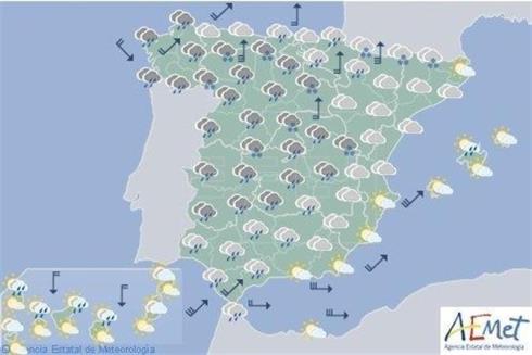 Hoy, lluvias generalizadas en Península y viento en el litoral sudeste