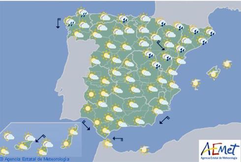 Hoy, viento en Cantábrico, Mediterráneo y Canarias, donde puede ser fuerte