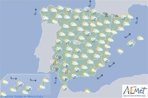 Hoy, lluvias generalizadas que serán fuertes en Andalucía y Extremadura