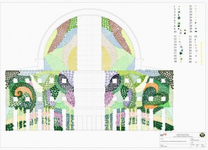 Representación del jardín vertical en la fachada de la Biblioteca del campus de Arrosadia