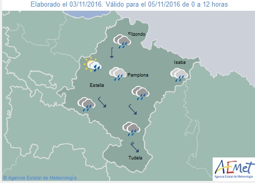 Fin de semana con lluvias y descenso térmico en toda Navarra