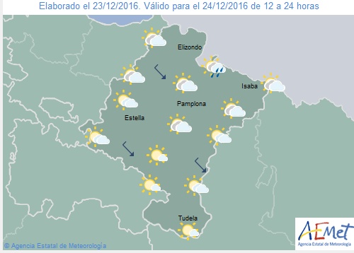 Nochebuena con nubes en Navarra y con máximas de hasta 14 grados