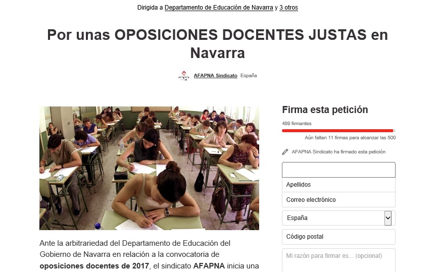 AFAPNA inicia recogida de firmas para que Educación eche atrás la OPE de 2017