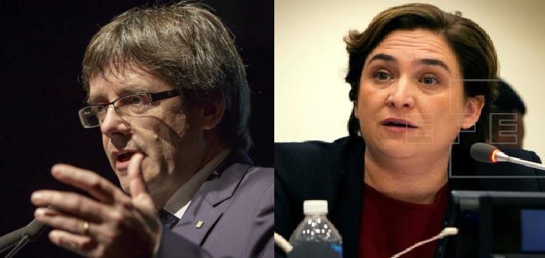 Puigdemont y Colau se unen para hacer campaña por un referéndum pactado