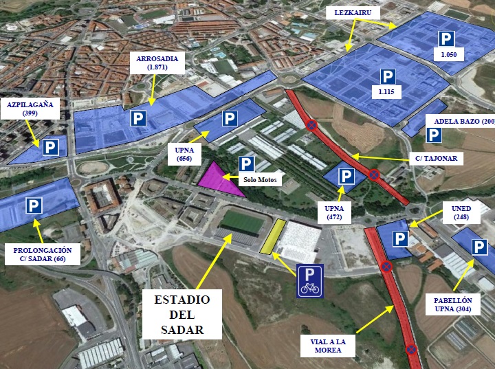 El Ayuntamiento de Pamplona prohíbe aparcar alrededor de El Sadar durante los partidos de fútbol