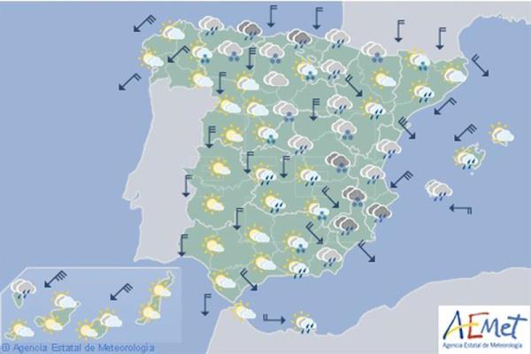 Hoy lluvias en el Cantábrico y Levante, y bajada notable de temperaturas