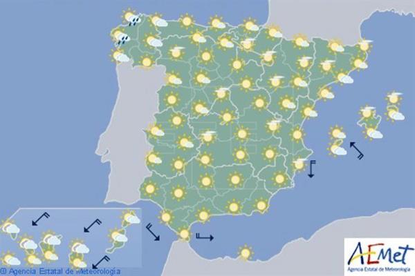Temperaturas altas en el sur peninsular y Baleares, en Navarra nuboso con ligero viento del norte