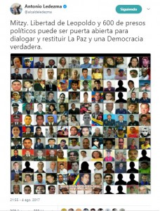 Ledezma pide la libertad de Leopoldo y de los presos para 