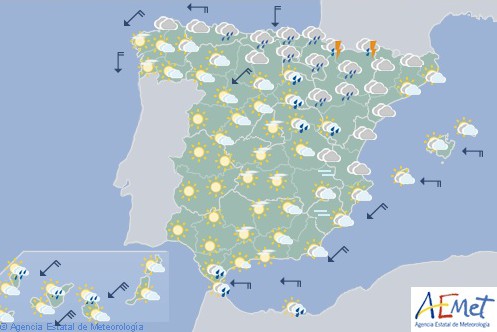 Hoy en España chubascos y tormentas en el nordeste, poco nuboso en el resto
