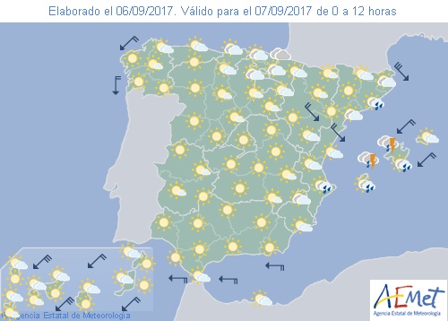 Hoy en España chubascos fuertes en Cataluña y Baleares tendiendo a remitir