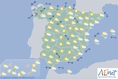 Hoy en España nuboso con precipitaciones en Galicia con bancos de niebla en el interior