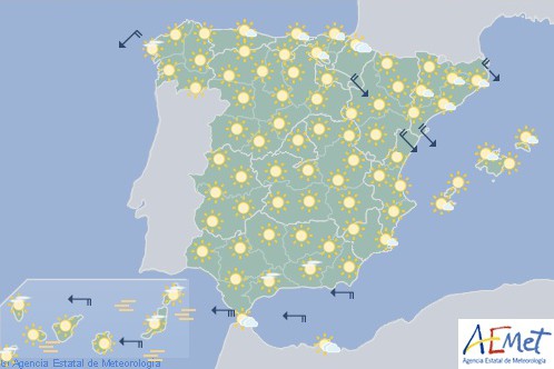 Hoy en España poco nuboso o despejado con posibles lloviznas en Pirineos y alto Ebro