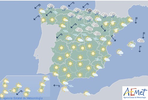 Hoy en España viento en Ampurdán, Menorca y Galicia con lluvias en alto Ebro y Pirineos