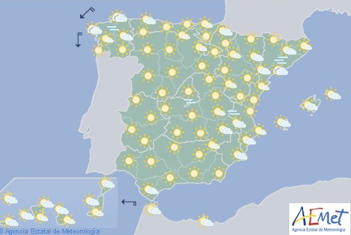 Hoy en España tiempo estable predominando cielo poco nuboso o despejado