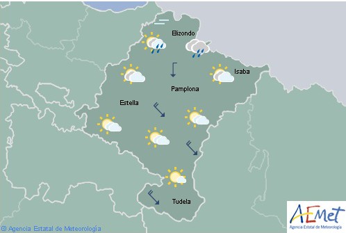 En Navarra predominará el cielo nuboso con lloviznas en la vertiente cantábrica que irán remitiendo