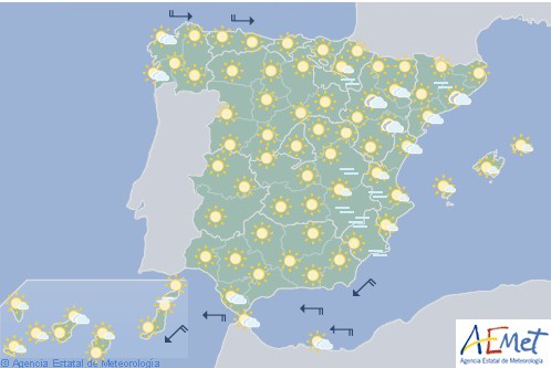 Hoy en España cielos poco nubosos o despejados