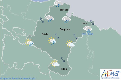 Precipitaciones débiles en Navarra tendiendo a remitir y temperaturas en descenso