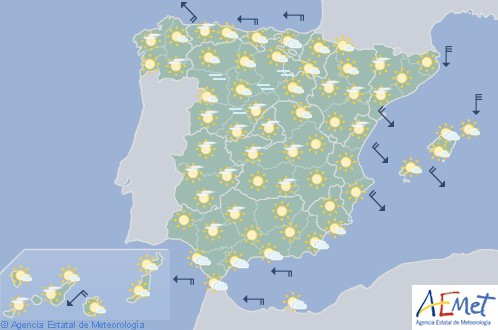 En España hoy cielo despejado, intervalos de viento fuerte en Cataluña y Menorca