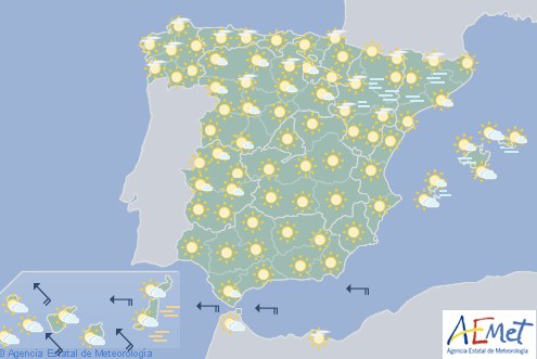 Poco nuboso o despejado en España con posibilidad de lluvias débiles en el litoral atlántico