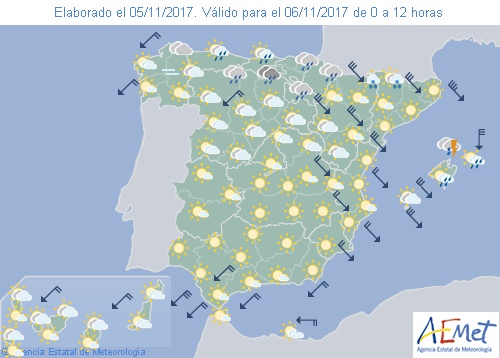 Hoy en España precipitaciones fuertes en Baleares y descenso de la cota de nieve