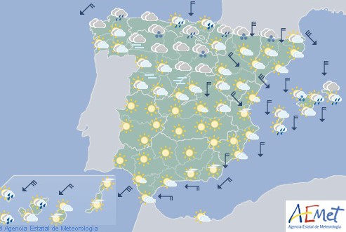 Hoy en España precipitaciones fuertes en Cantábrico y Baleares con evadas en Pirineos