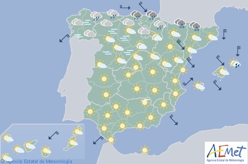 Hoy lluvias persistentes en el Cantábrico Oriental y tiempo estable en el resto en España