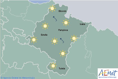 Cielo nuboso o despejado en Navarra y temperaturas mínimas en aumetno