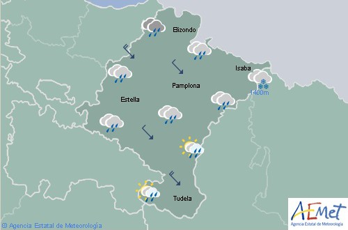 En Navarra lluvias persistentes en la vertiente cantábrica, la cota de nieve baja a 900 m.