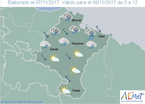 En Navarra lluvias en el noroeste y Pirineos, la cota de nieve baja a los 1.000 metros