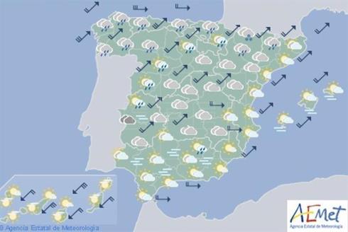 Hoy en España fuertes lluvias en el tercio noroeste