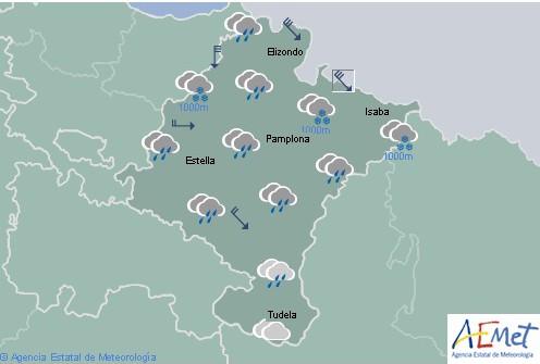En Navarra lluvias, con granizo en el tercio norte y nieve entre 600 y 900 metros