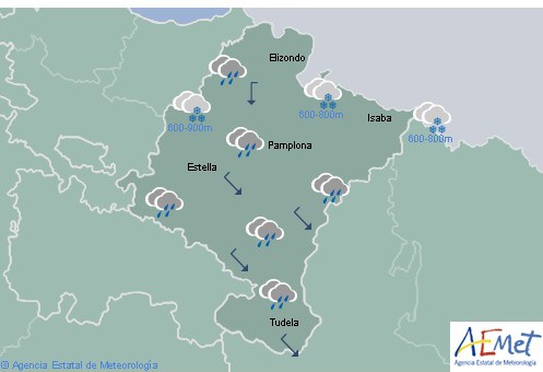 En Navarra lluvias generalizadas, localmente fuertes en la Vertiente Cantábrica