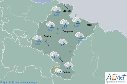 En Navarra precipitaciones generalizadas bajando la cota de nieve a 400 m.
