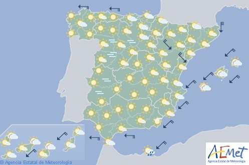 Hoy en España intervalos de viento fuerte en Pirineos y Baleares y heladas en el interior